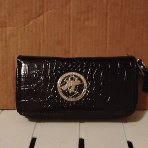 Black Croc-Embossed Wallet with Silver Logo